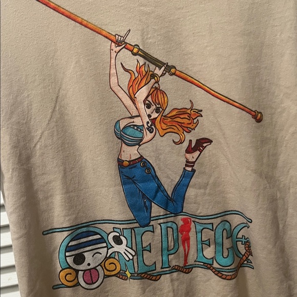 #1316** Unisex’s Beige Graphic T-Shirt with Anime One Piece Design - Picture 3 of 5